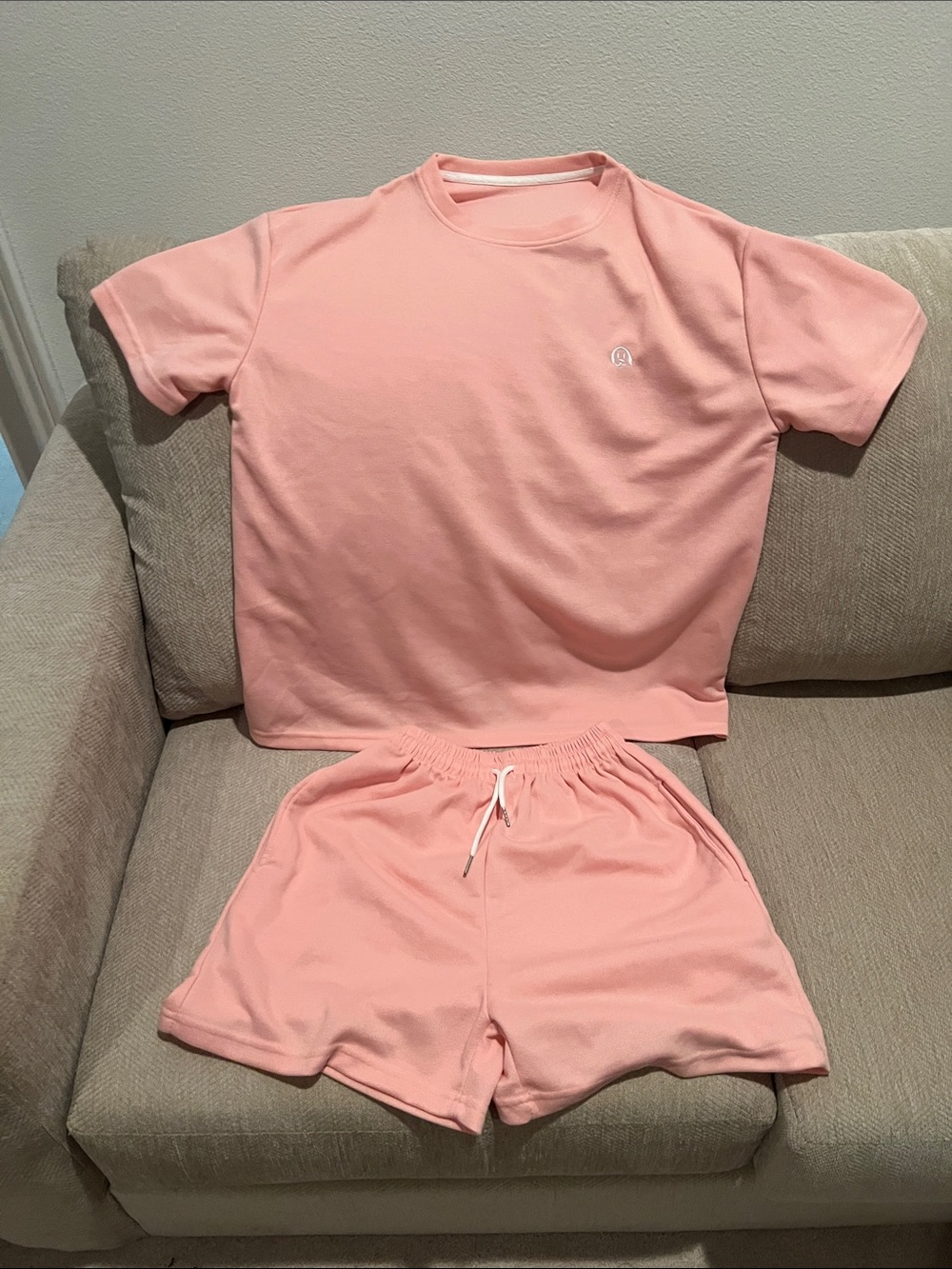 NWOT Women's Soft Blush Pink Lounge Set - Short Sleeve Top & Drawstring Shorts
